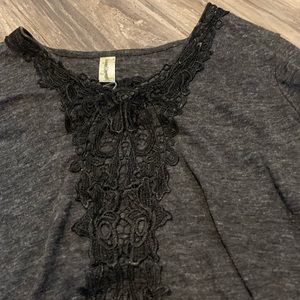 Gray shirt with black lace detail